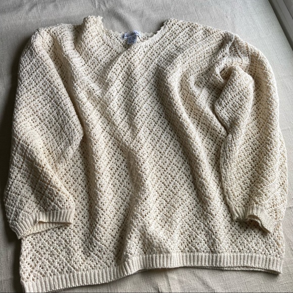 Weathervane Sweaters - Vintage 90s Oversized Lacy Diamond Crocheted Knit Sweater by Weathervane